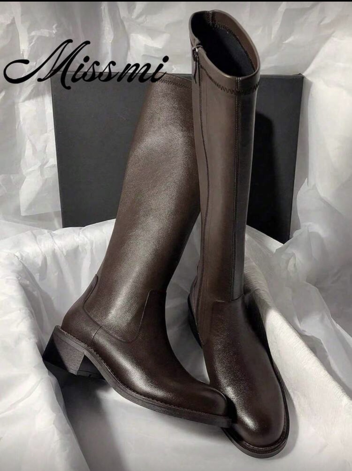 بوت بلند زنانه برند shein جنس چرم جورابی